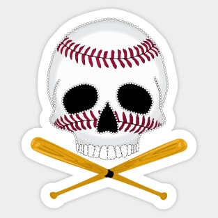 Baseball Skull and Crossed Baseball Bats Sticker